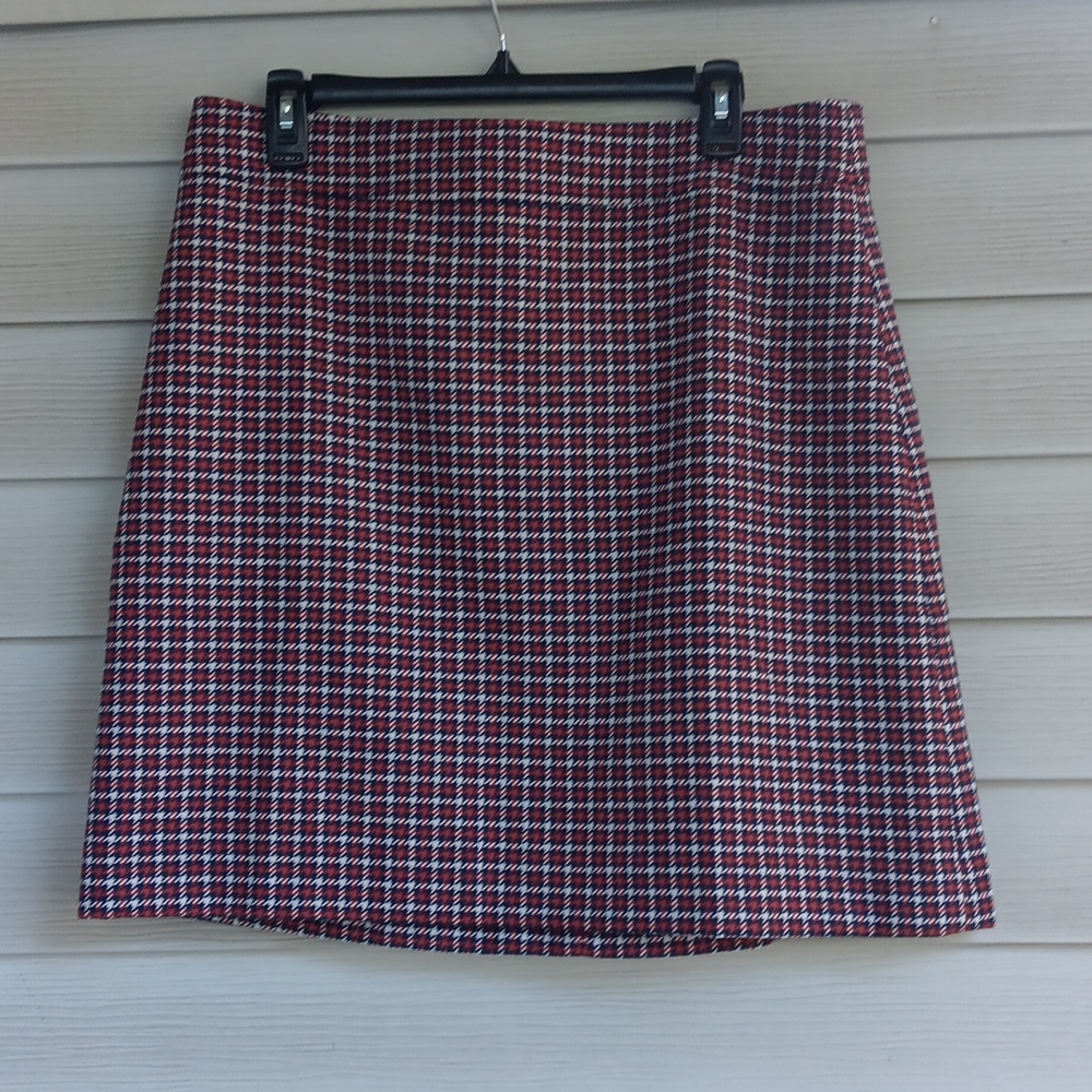 J. Crew Red, White and Black Houndstooth A-Line Skirt